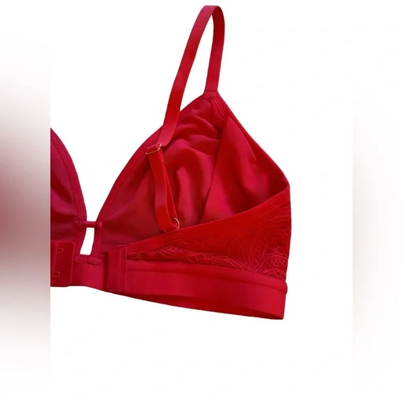 Lively- 3 Piece SET- Palm Lace Busty Bralette Bikini&Thong-Tomato Red- Size:1 S
